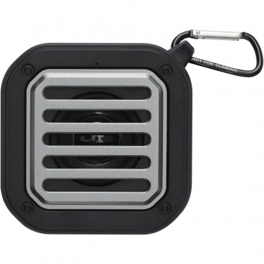 Logotrade advertising products photo of: Solo 3W IPX5 RCS recycled plastic solar Bluetooth® speaker with carabiner 